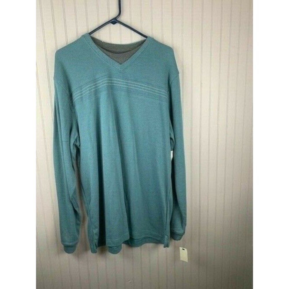 Van Heusen Size L Mens Long Sleeve Polo Shirt V Neck Blue Stretch